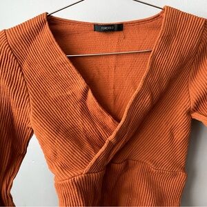 Forever 21 Textured Wrap-Front Top - Orange